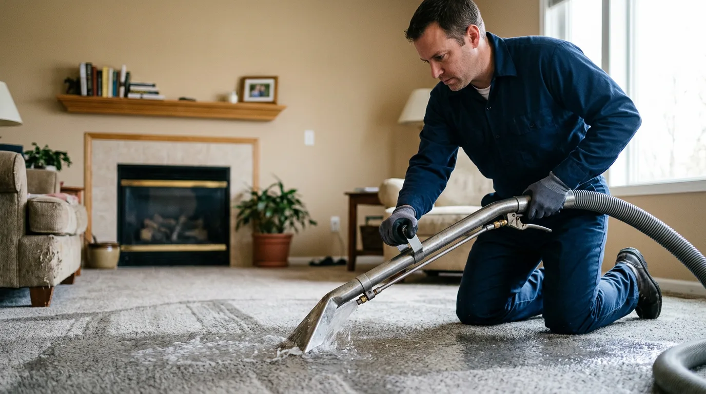 Water damage restoration technician working near Wayne, IL